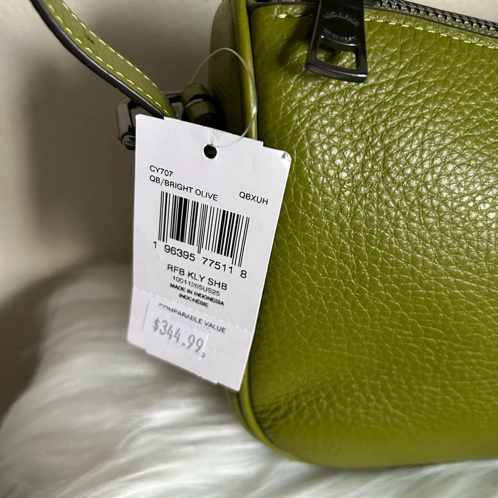 Coach bright Olive Green Pebbled Leather Shoulder Bag